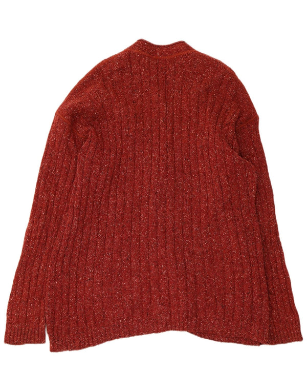 Pulover cardigan pentru femei Stefanel UK 16 Lână mare roșie cu pete