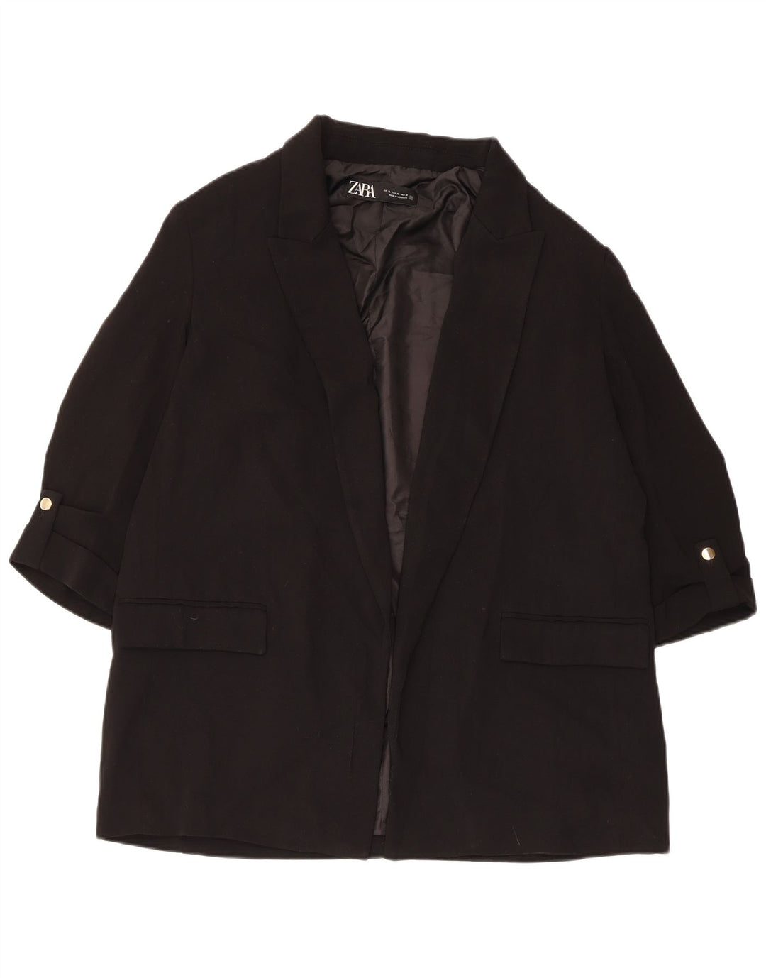 Jachetă pentru femei Zara cu mâneci 3/4 deschise, UK 18 XL, poliester negru