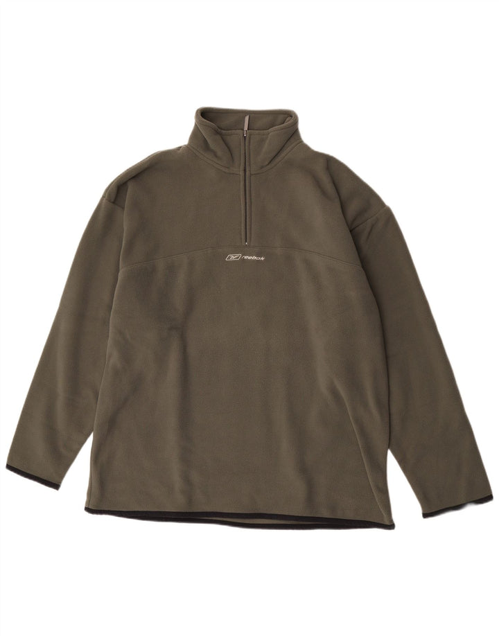 Jumper Reebok pentru bărbați, cu fermoar și gât, din poliester kaki mare