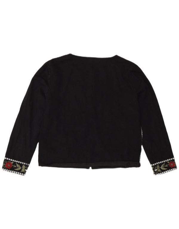 Jachetă vintage pentru femei crop deschisă UK 16, mare, negru, bumbac floral