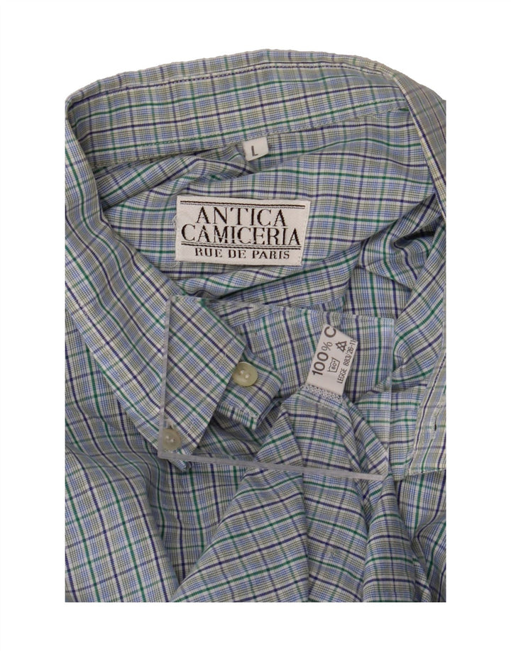 ANTICA CAMICERIA Mens Shirt Large Blue Check Cotton Vintage Antica Camiceria and Second-Hand Antica Camiceria from Messina Hembry 