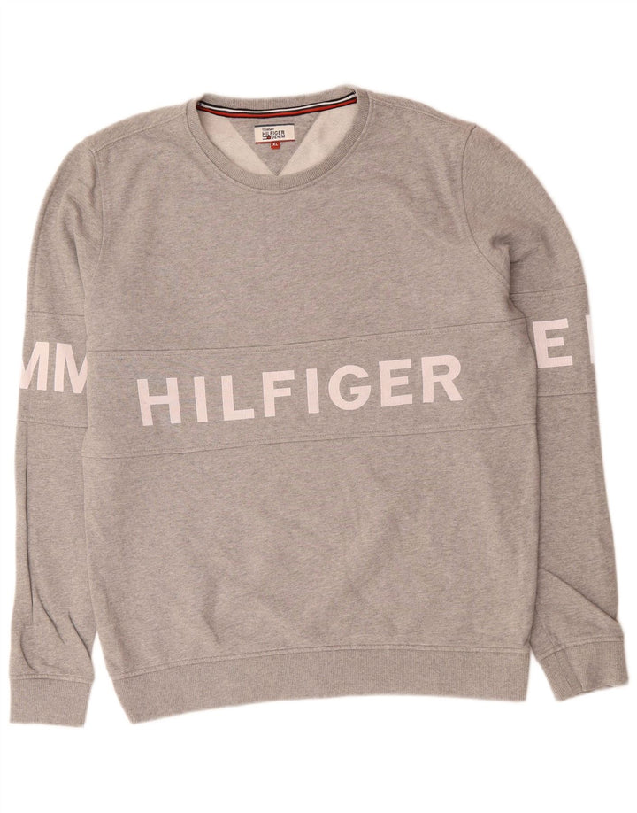 TOMMY HILFIGER Hanorac grafic pentru bărbați Pulover XL bumbac gri