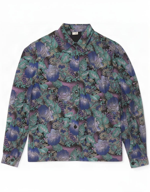 Bluză de cămașă vintage pentru femei UK 14 Vâscoză florală multicoloră medie