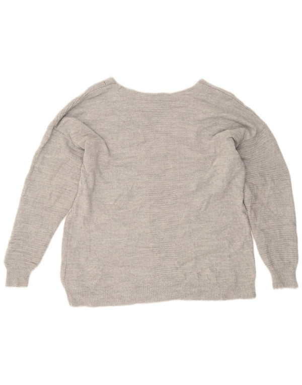 Topshop Pulover supradimensionat pentru femei cu decolteu în V UK 10 Small Gri Acrilic