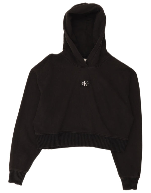 Calvin Klein Jeans pentru femei Crop Oversized Hoodie Pulover UK 10 Small Black