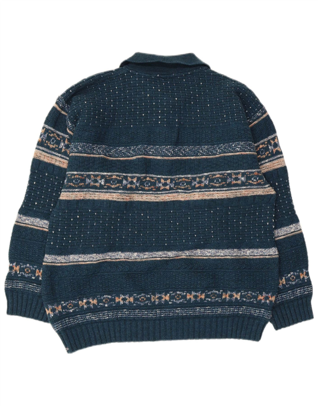 Pulover pentru bărbați North Pole cu gât polo, lână Fair Isle, albastru mediu