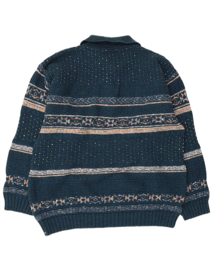 Pulover pentru bărbați North Pole cu gât polo, lână Fair Isle, albastru mediu