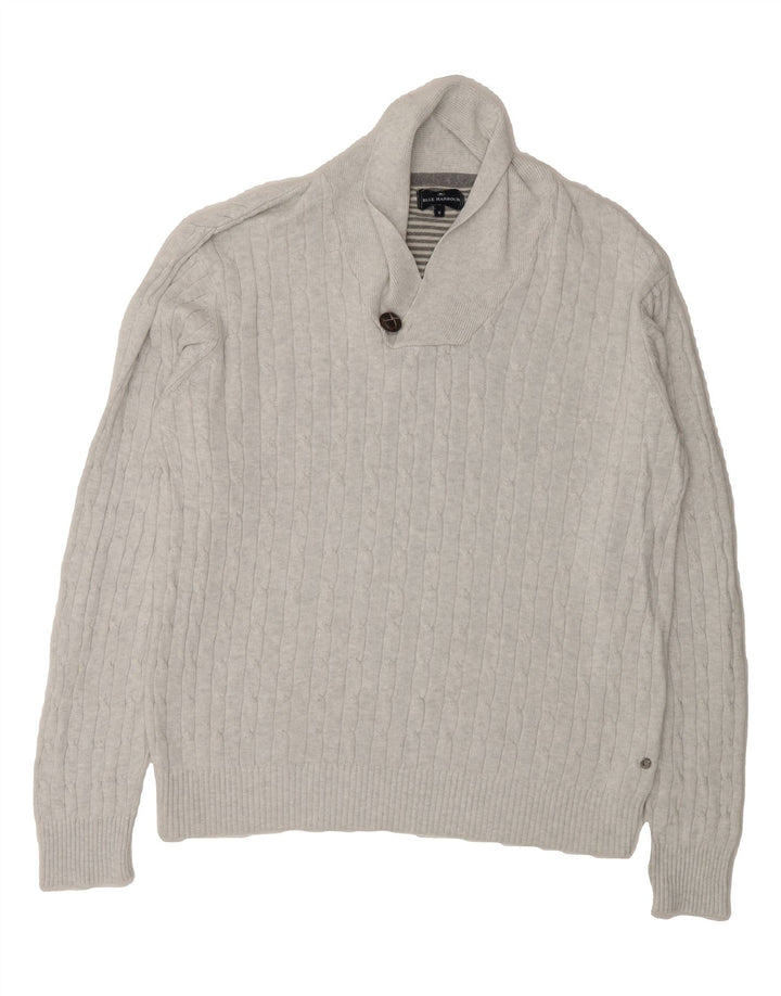 MARKS & SPENCER Mens Shawl Neck Jumper Sweater Medium Grey Cotton Vintage Marks & Spencer and Second-Hand Marks & Spencer from Messina Hembry 