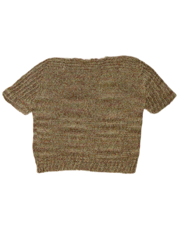 Pulover vintage cu decolteu în V pentru femei UK 14 Medium Khaki Flecked