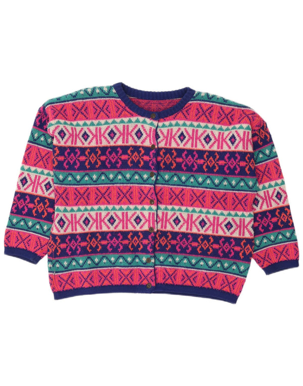Pulover vintage cardigan supradimensionat pentru femei UK 18 XL multicolor Fair Isle