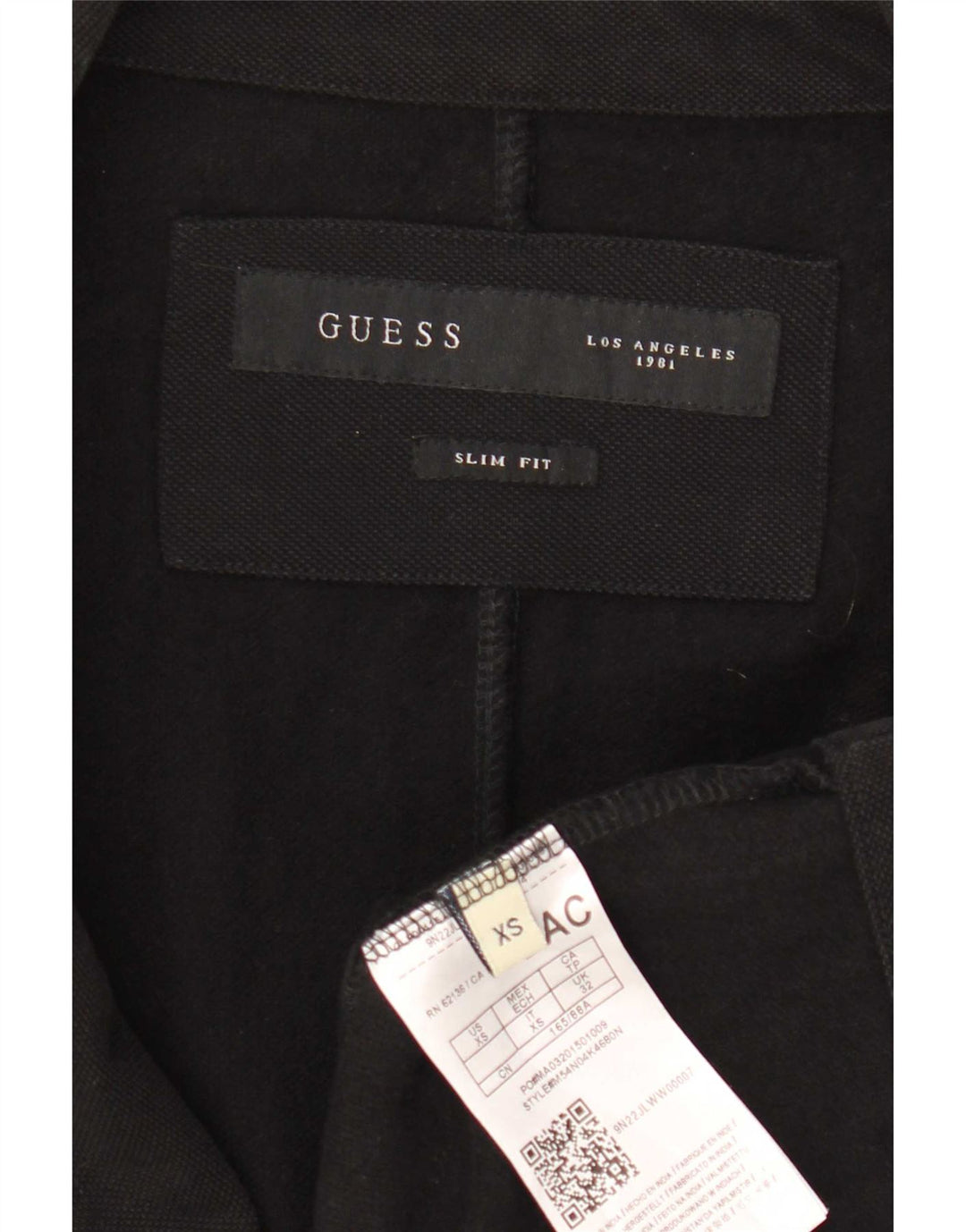 Jachetă pentru bărbați Guess, slim fit, cu 2 nasturi, UK 32 2XS, bumbac negru