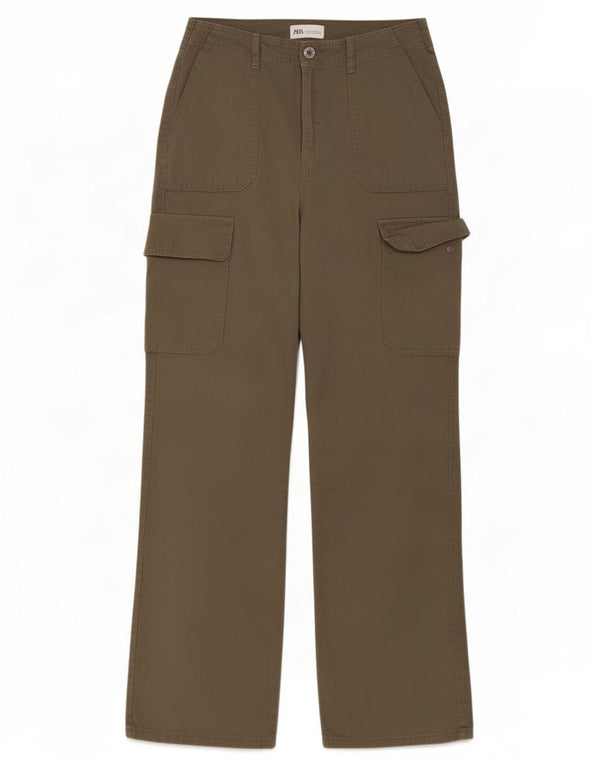 Pantaloni cargo drepti pentru femei Zara EU 40 Medium W30 L30 Kaki Bumbac