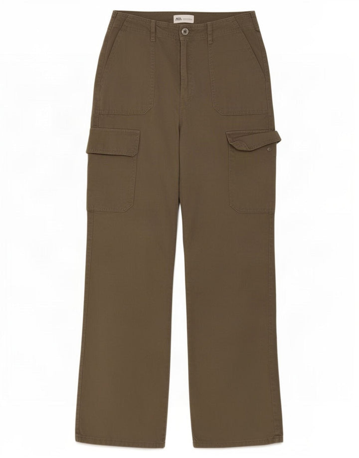 Pantaloni cargo drepti pentru femei Zara EU 40 Medium W30 L30 Kaki Bumbac