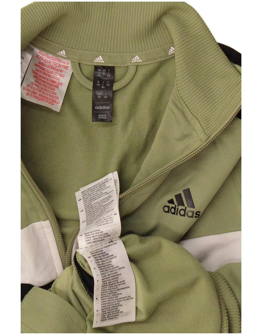 Jachetă de trening pentru băieți Adidas 9-10 ani Kaki Poliester bloc de culoare