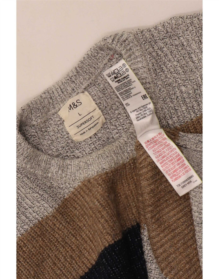 Pulover pentru bărbați Marks & Spencer cu gât roșu, mare, gri, bloc de culoare