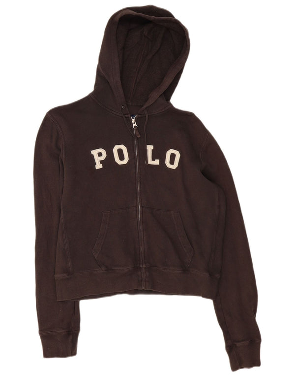 POLO RALPH LAUREN Pulover cu glugă cu fermoar și cu grafic crop pentru femei UK 16 Maro mare