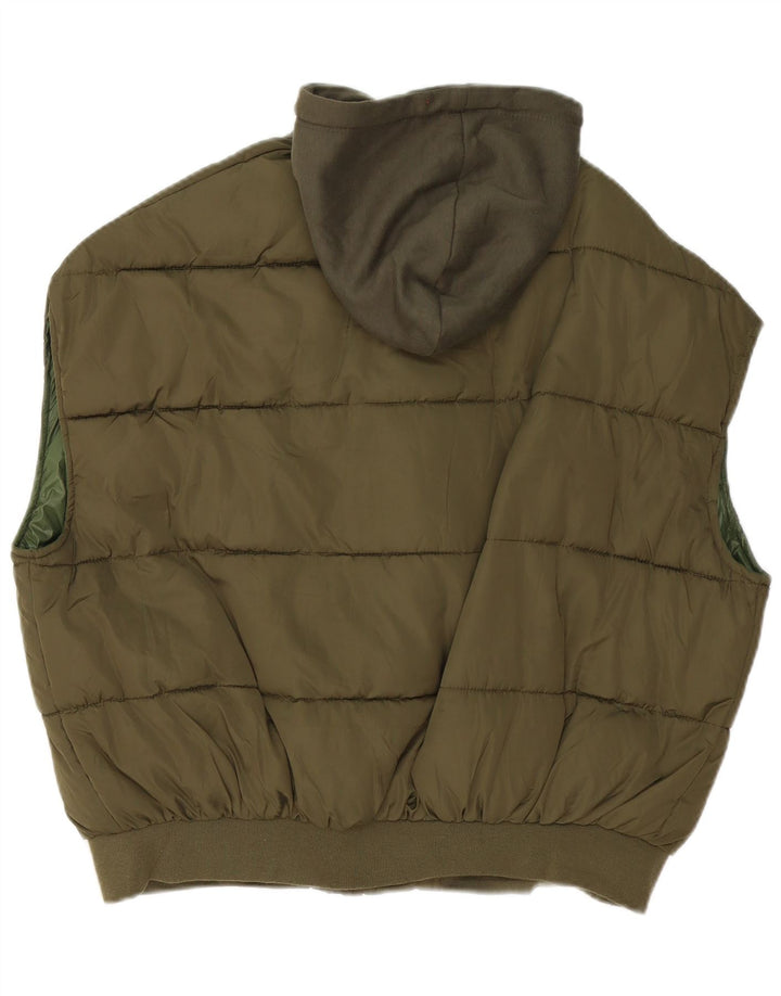 Gilet căptușit supradimensionat cu glugă pentru femei Zara UK 10 Poliester kaki mic