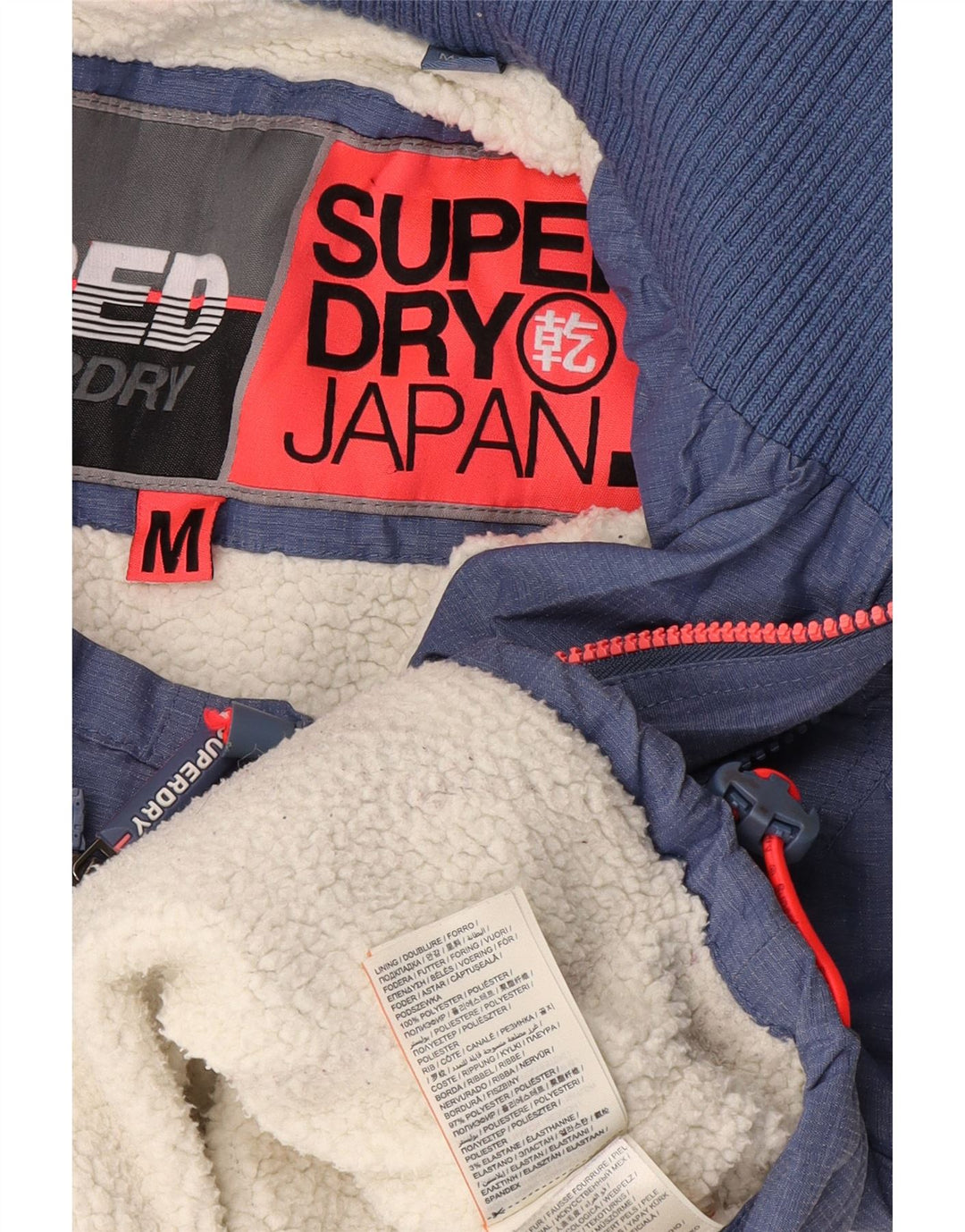 Jachetă Superdry pentru femei cu glugă Sherpa Windbreaker UK 14 Medium Blue