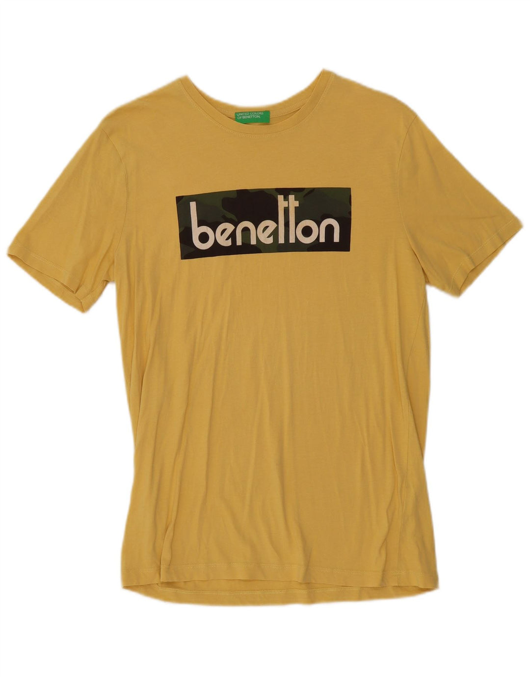 Tricou grafic Benetton pentru bărbați Top din bumbac galben mediu