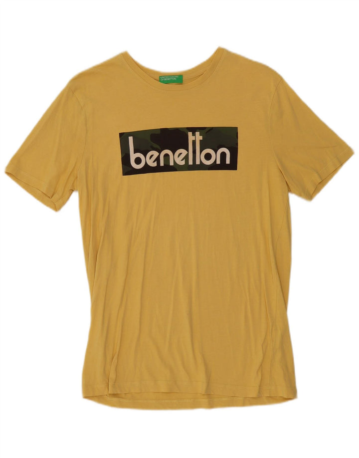 Tricou grafic Benetton pentru bărbați Top din bumbac galben mediu