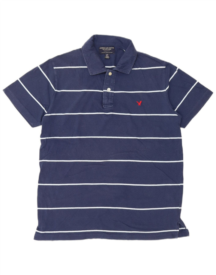 Tricou polo pentru bărbați American Eagle, bumbac cu dungi, albastru bleumarin