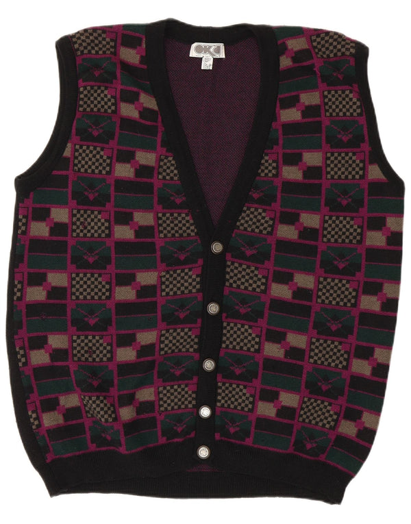 Cardigan Vintage fără mâneci pentru bărbați IT 52 Large Negru Geometric
