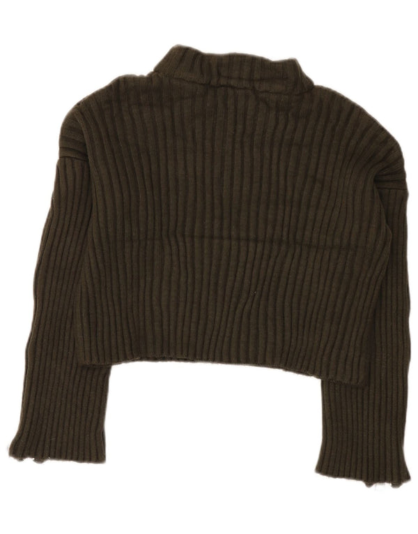 Zara Womens Crop Oversized Turtle Neck Jumper Sweater UK 10 Small Khaki