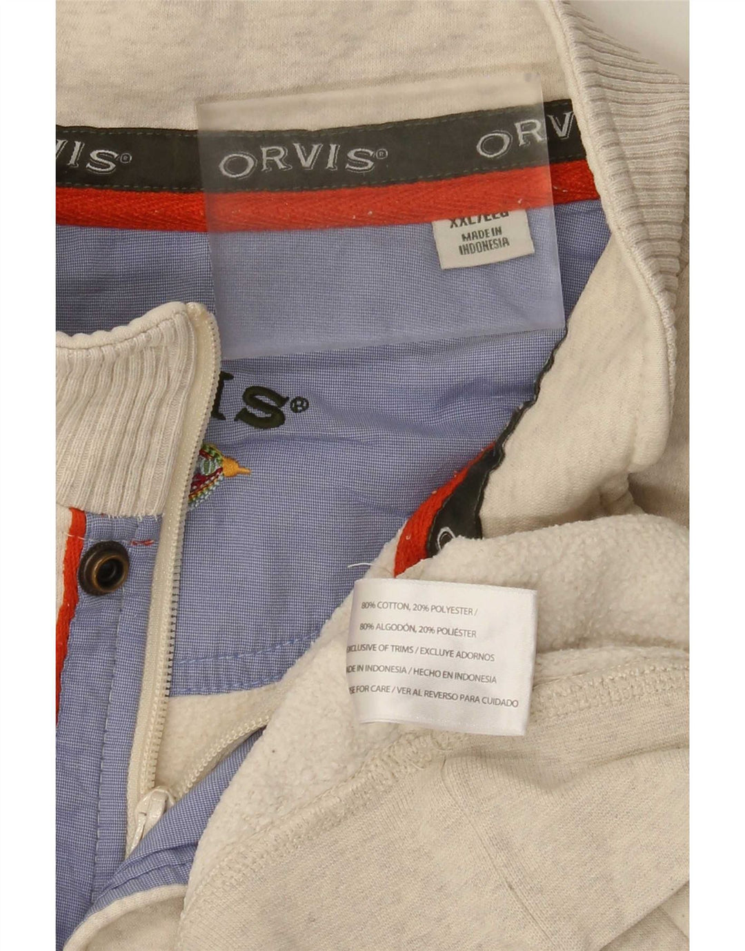 Pulover pentru bărbați Orvis, cu fermoar, cu gât, 2XL, bumbac alb cu pete