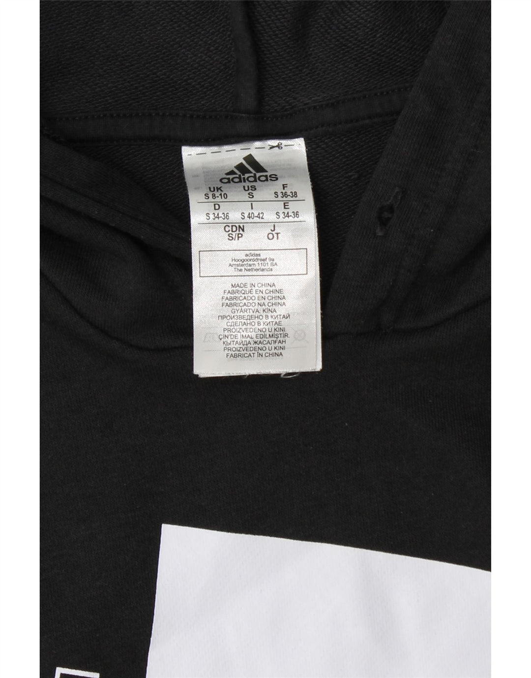 ADIDAS Pulover cu glugă cu grafic pentru femei UK 8/10 Bumbac negru mic