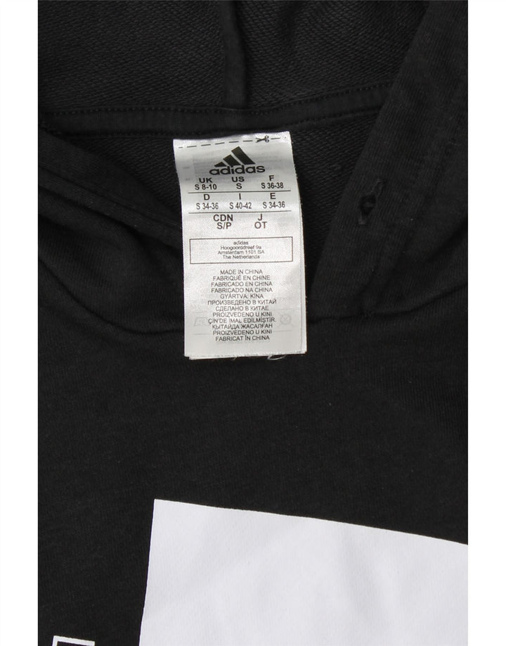ADIDAS Pulover cu glugă cu grafic pentru femei UK 8/10 Bumbac negru mic