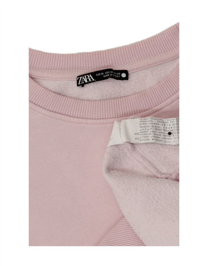 Pulover pentru femei Zara UK 12, bumbac roz mediu