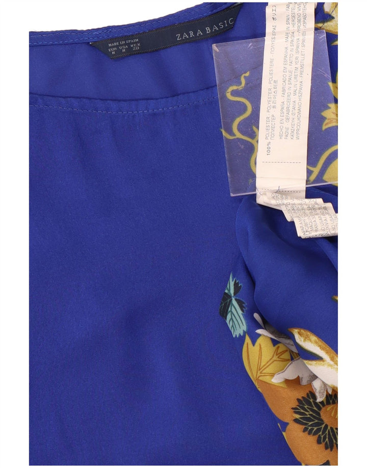 ZARA Womens Oversized Blouse Top UK 14 Medium Blue Floral Polyester
