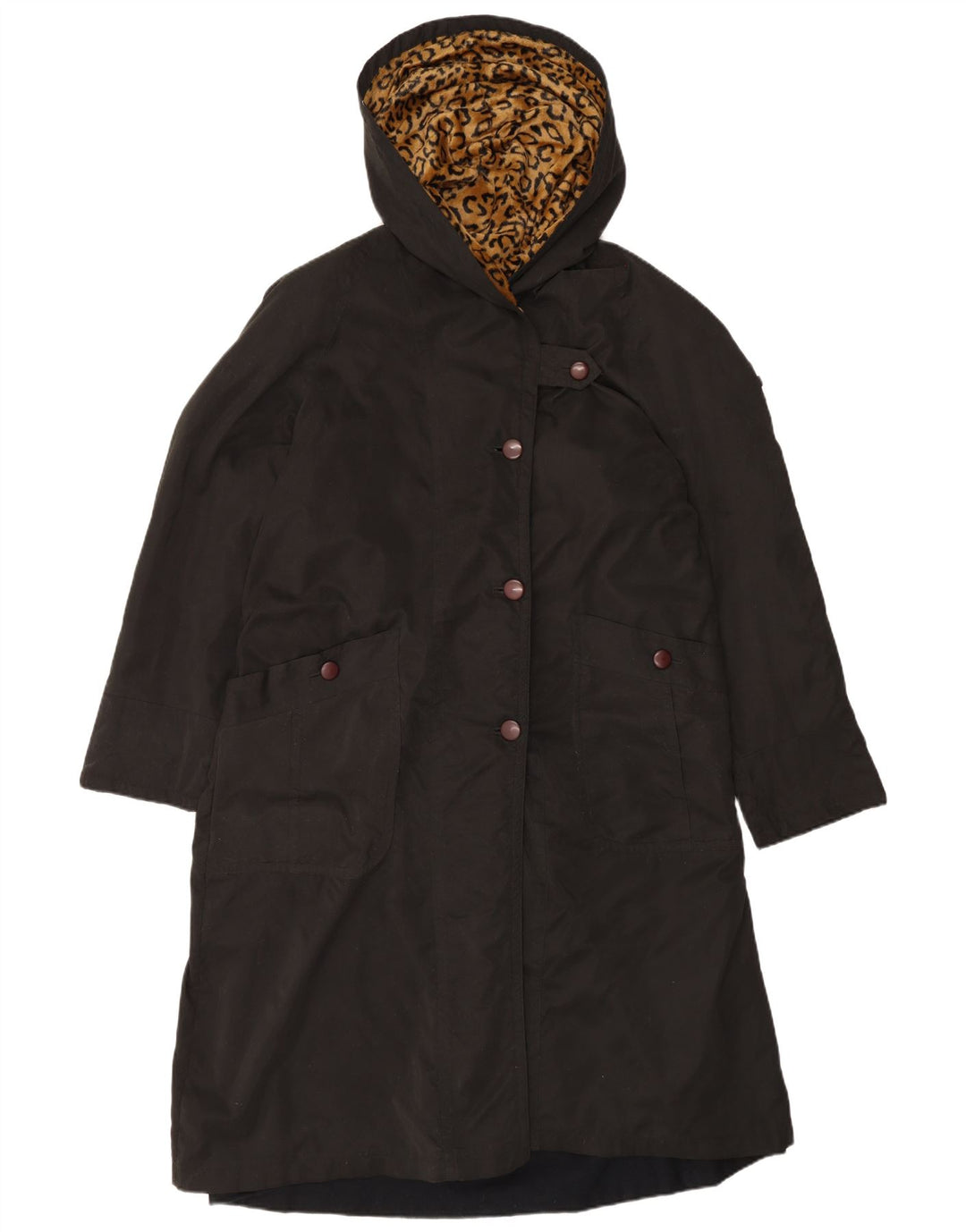 Pardesiu vintage pentru femei cu glugă UK 18 XL poliester negru