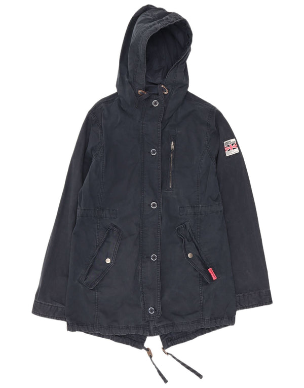 Superdry Womens Hooded Parka Jacket UK 16 Large Navy Blue Cotton