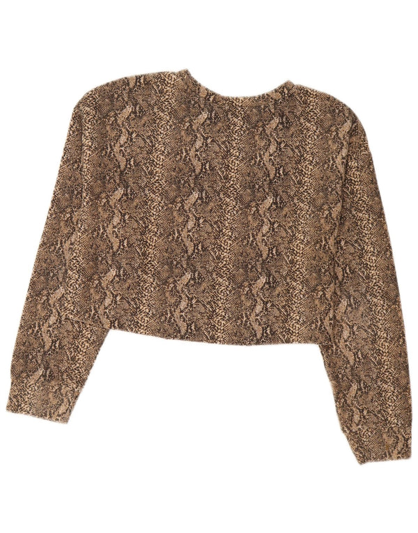 Top Crop Top Trafaluc pentru femei Zara cu mânecă lungă UK 14 Medium Brown Animal Print