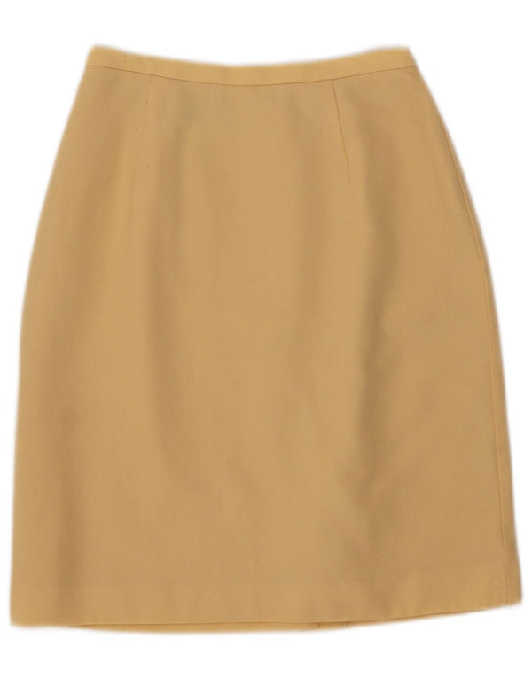 Fusta creion cu talie înaltă pentru femei Laura Ashley UK 10 Small W24 Lână galbenă
