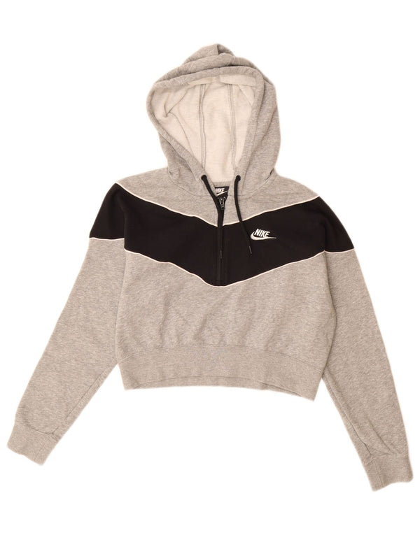 Pulover NIKE Crop Hoodie pentru femei UK 14 Medium Gri Bumbac Colorblock