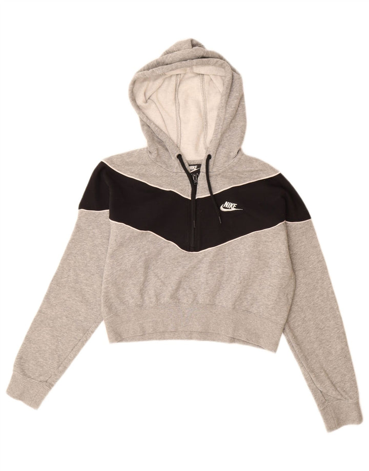 Pulover NIKE Crop Hoodie pentru femei UK 14 Medium Gri Bumbac Colorblock