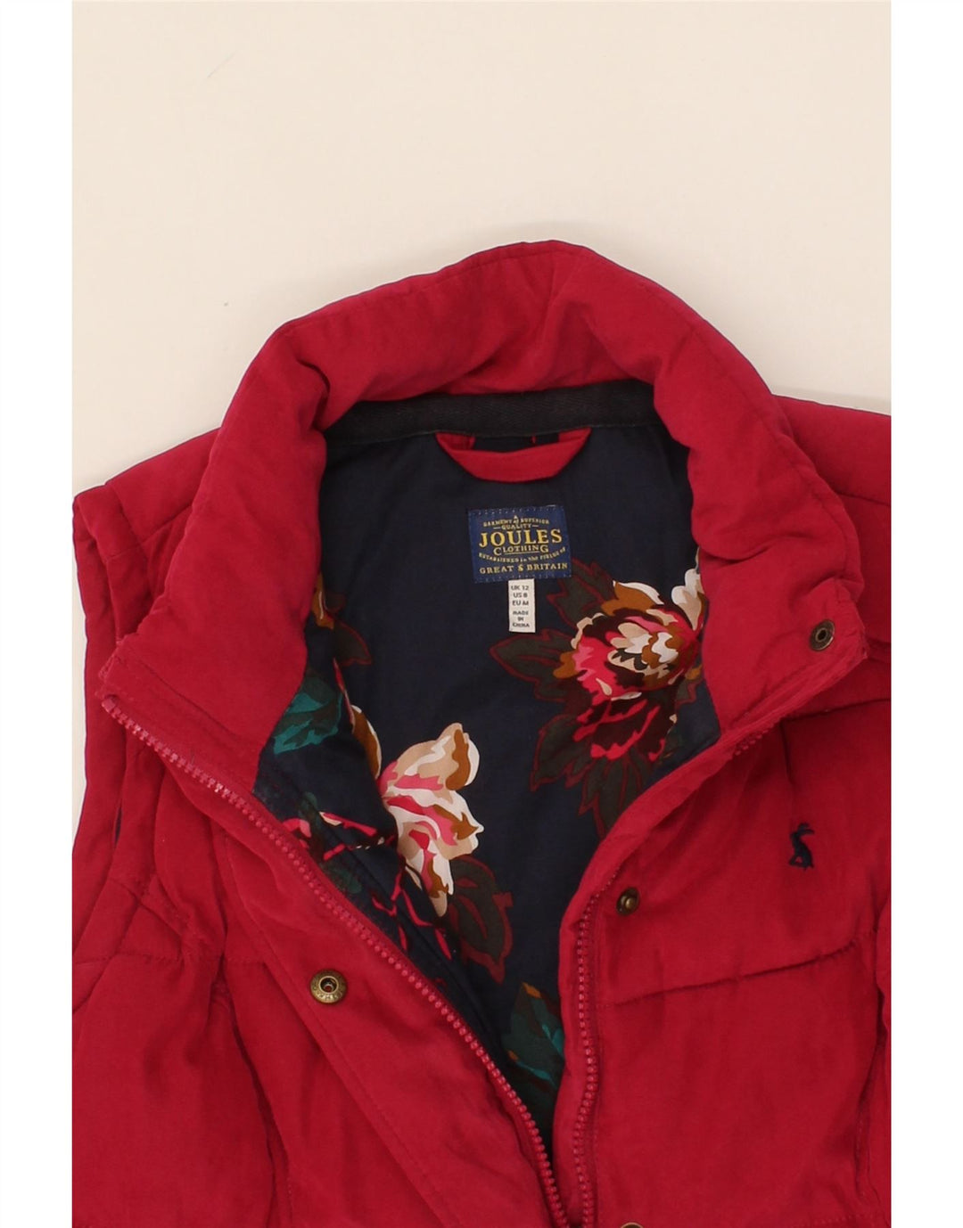 JULES Womens Padded Gilet UK 12 Medium Red Polyester Vintage Jules and Second-Hand Jules from Messina Hembry 