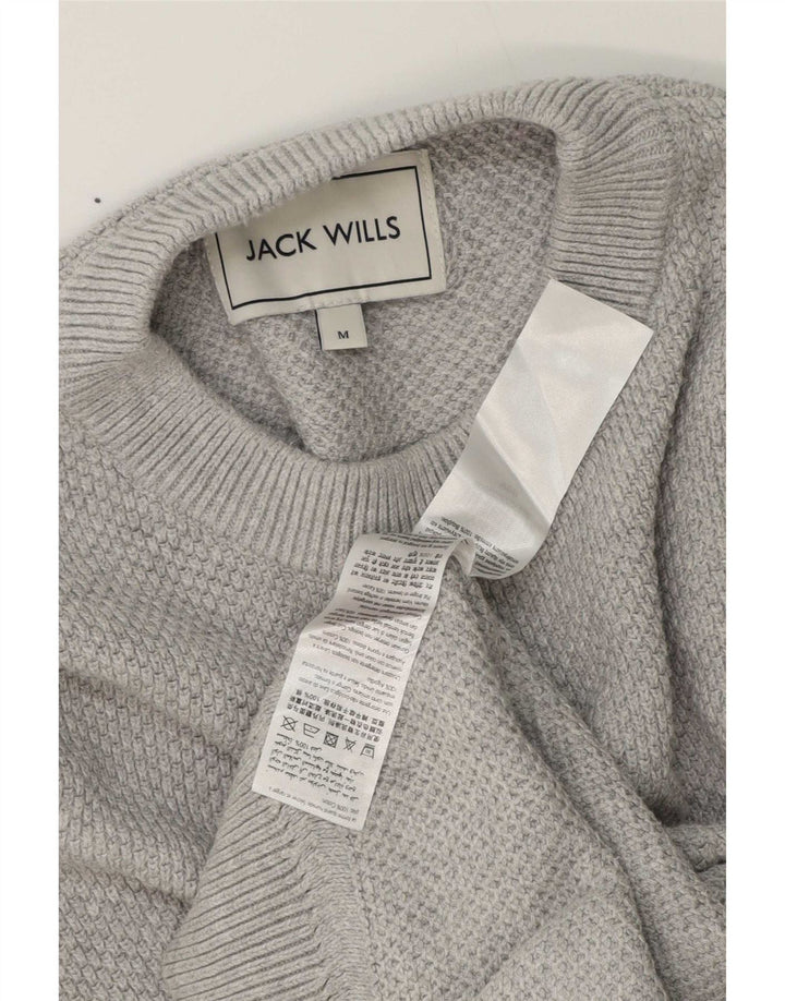 Pulover Jack Wills pentru bărbați cu gât roșu, bumbac, gri mediu