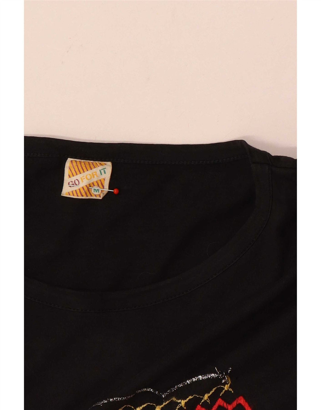 Top grafic pentru femei vintage cu mâneci 3/4 UK 14 bumbac mediu negru