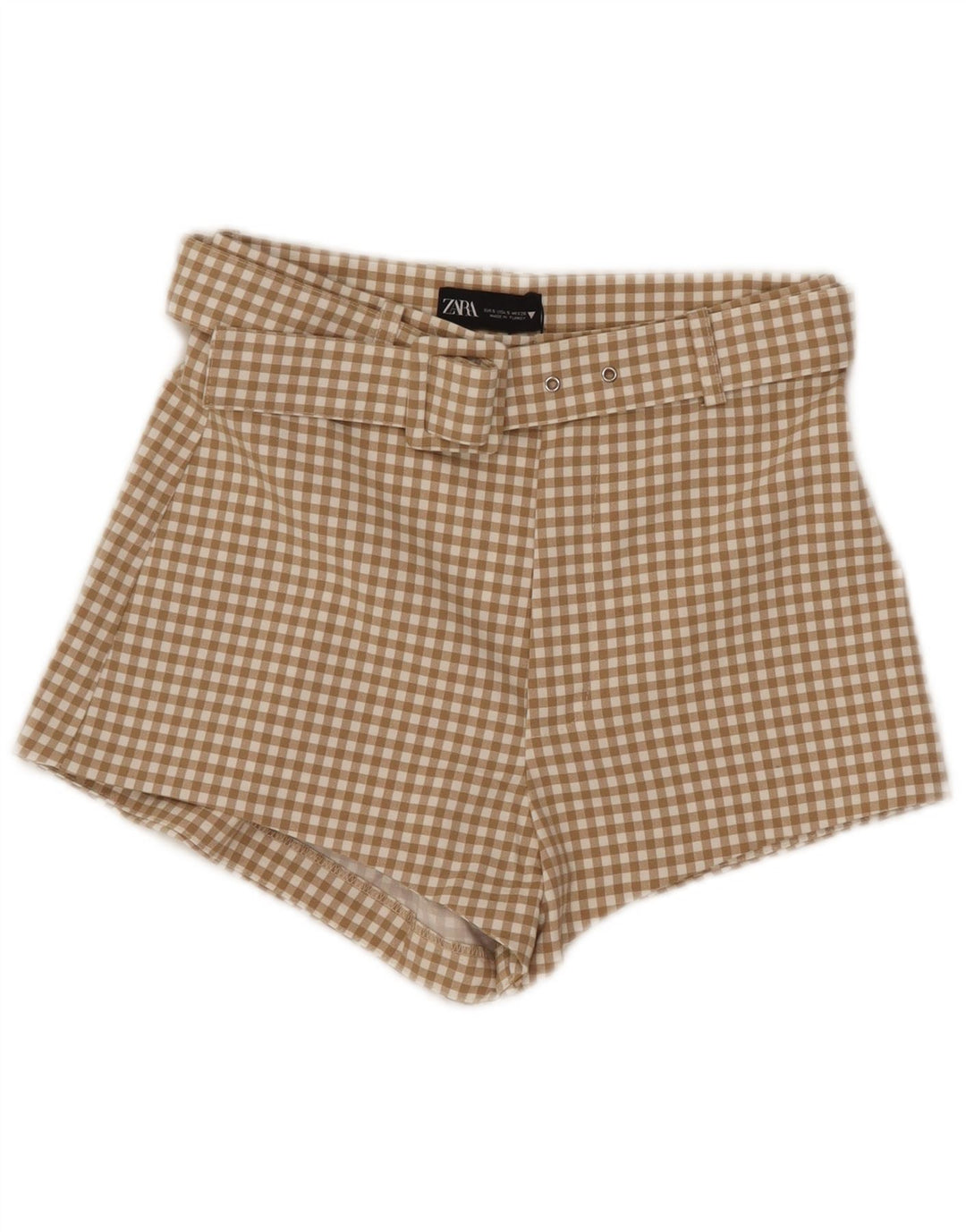 Pantaloni de talie înaltă Zara pentru femei Mici W26 poliester vichy bej