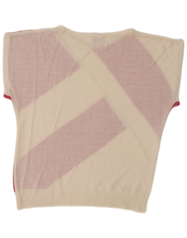Pulover vintage pentru femei cu gât de barcă UK 12 Medium White Dunge