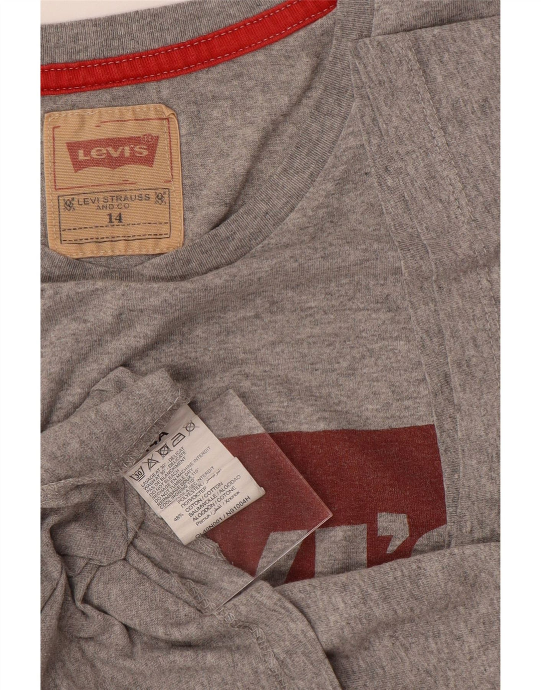 LEVI'S Boys Graphic T-Shirt Top 13-14 Years Grey Polyester Vintage Levi's and Second-Hand Levi's from Messina Hembry 