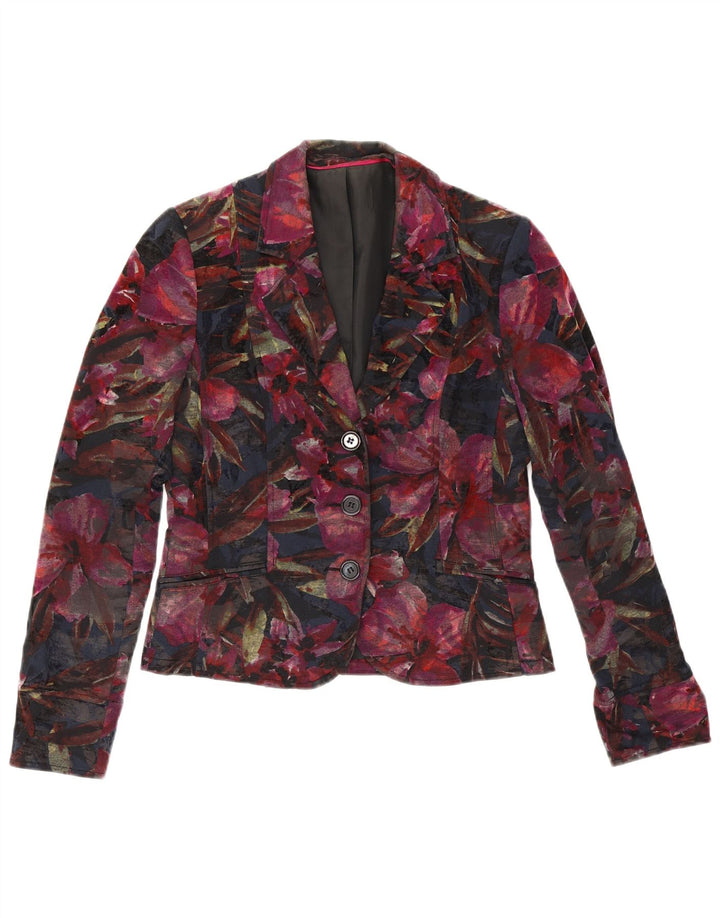 Jachetă vintage pentru femei cu 3 nasturi, UK 10, multicoloră, florală