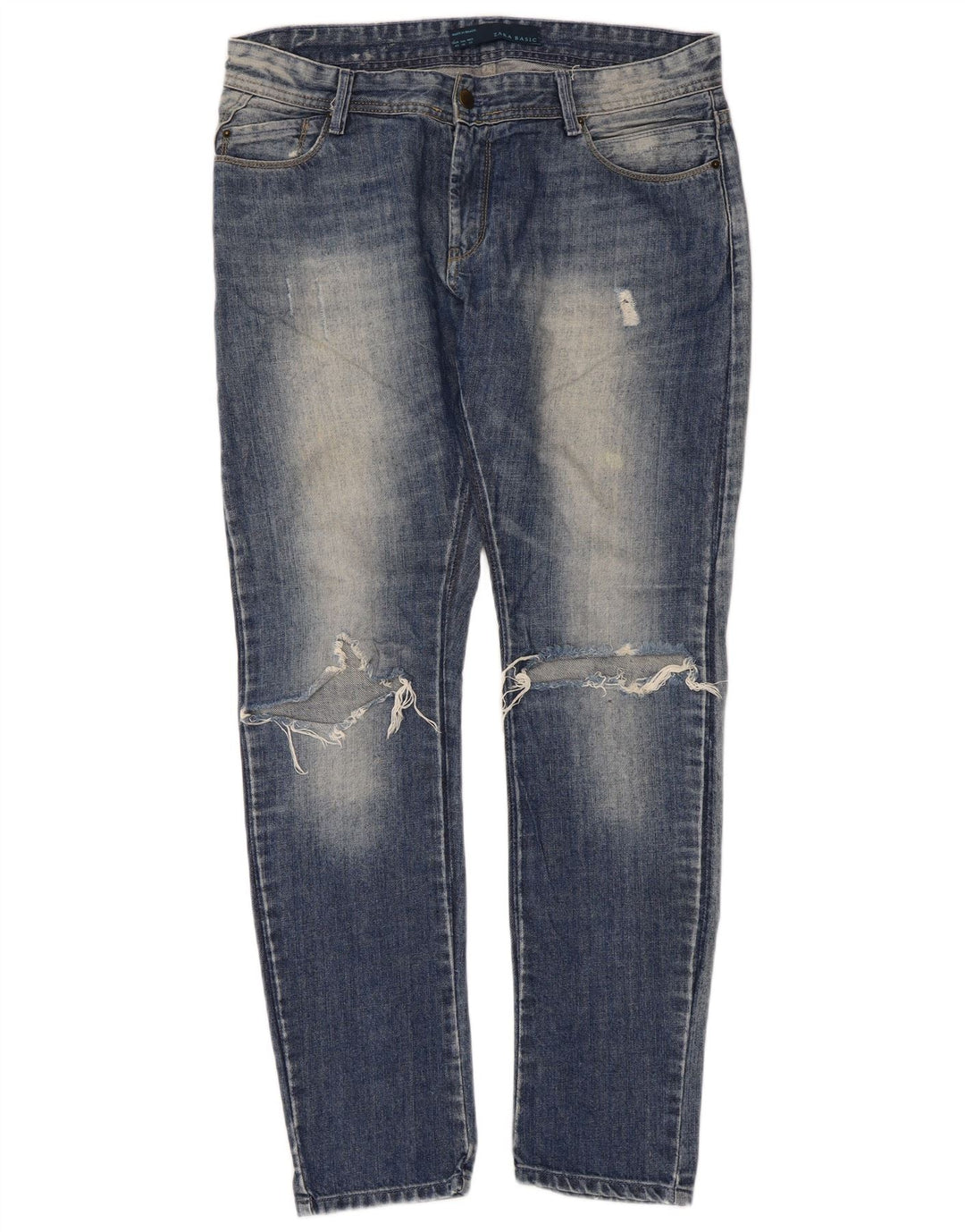 Blugi slim pentru femei Distressed Zara EU 42 Large W32 L30 Blue