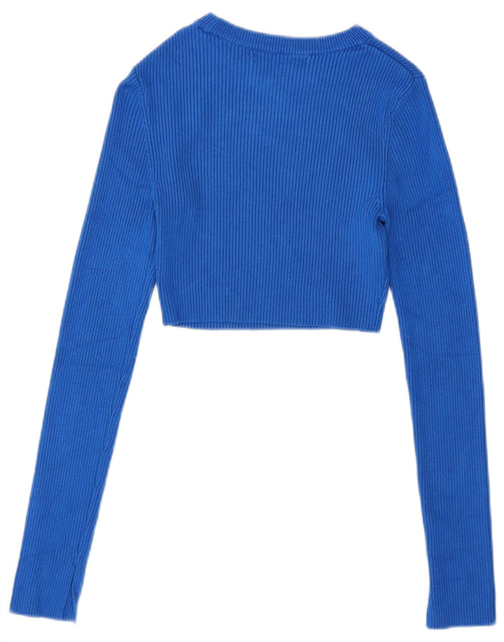Pulover Pull & Bear pentru damă, crop, cu gât de barcă, UK 8 Small Blue