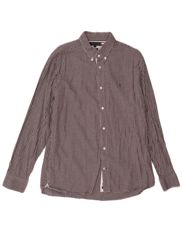 Cămașă de flanel pentru bărbați Tommy Hilfiger XL, bumbac vichy burgundă