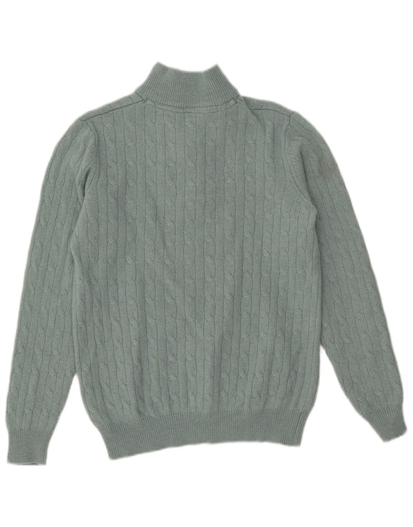 Crew Clothing Pulover pentru bărbați cu fermoar și gât, lână verde mică