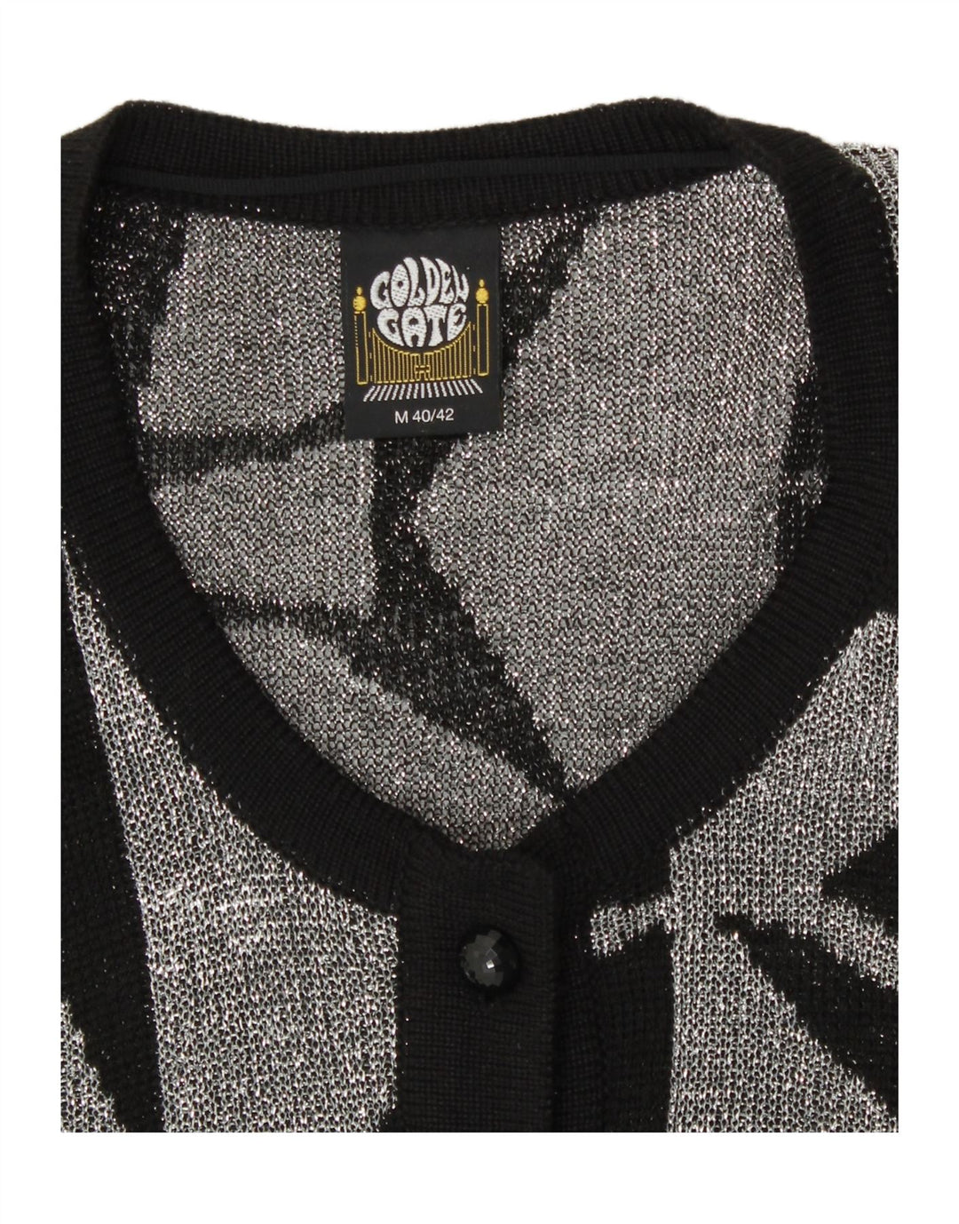 GOLDEN GATE Womens Cardigan Sweater IT 40/42 Medium Silver Geometric